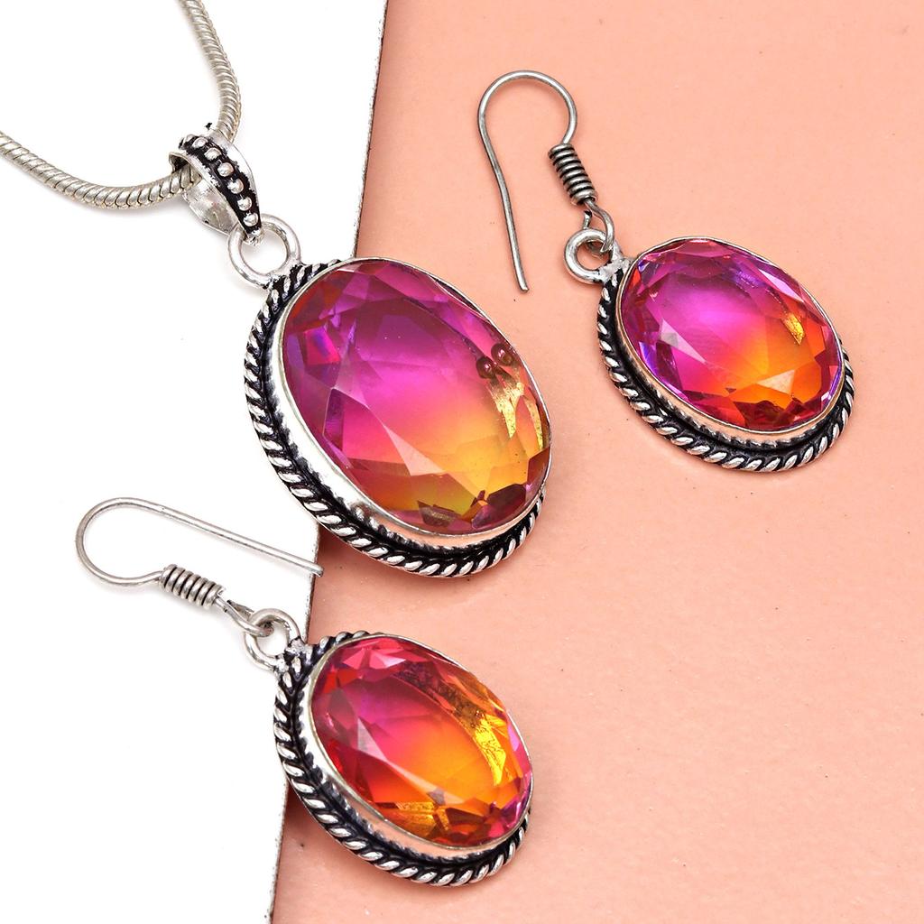 Турмалиновый комплект из драгоценных камней, подарок на свадьбу, двухцветный кулон, серьги, кольцо