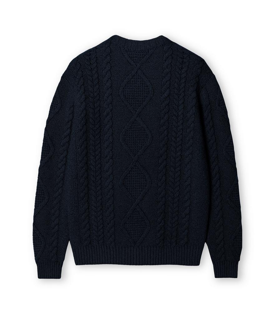 Edeunbeoleokeulleob Aran Crew-Neck Sweater (Navy)