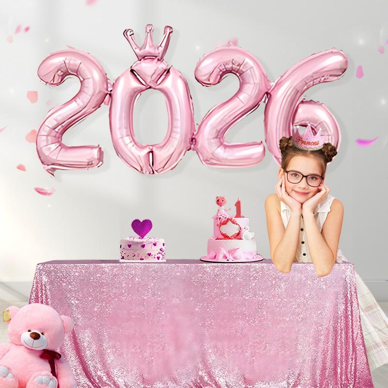 2026 Блестящий фольгированный шар-корона для празднования Нового года, украшения из алюминиевой пленки для вечеринки, праздничное украшение в цифровой тематике