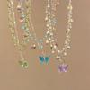 Романтическое хрустальное ожерелье с бабочкой для женщин и девушек, простое блестящее чокер из циркония и искусственного жемчуга, цепочка для ключицы, новая модная бижутерия