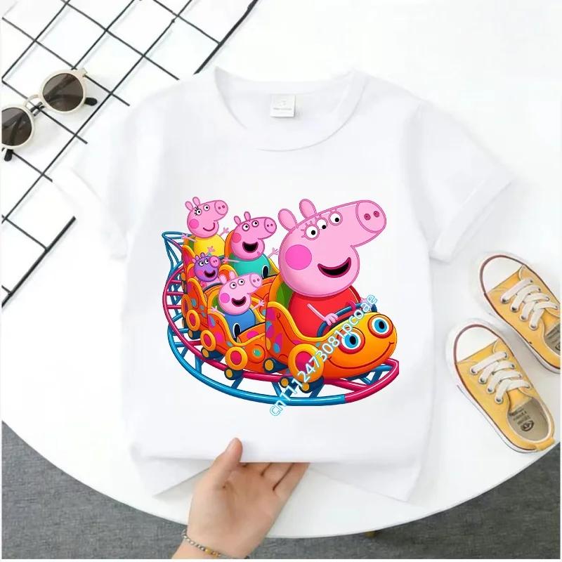 2026 New Edition Peppa Pig Kids' Pure Polyester Short-Sleeved Boys' Sportswear Girls' Casual Top Cartoon Print Summer T-Shirt