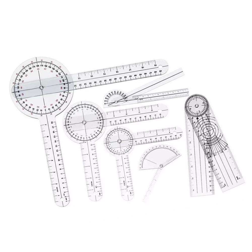 6pcs 360 Degree Transparent Goniometer Set Transparent Clear Angle Ruler Set  Orthopedics