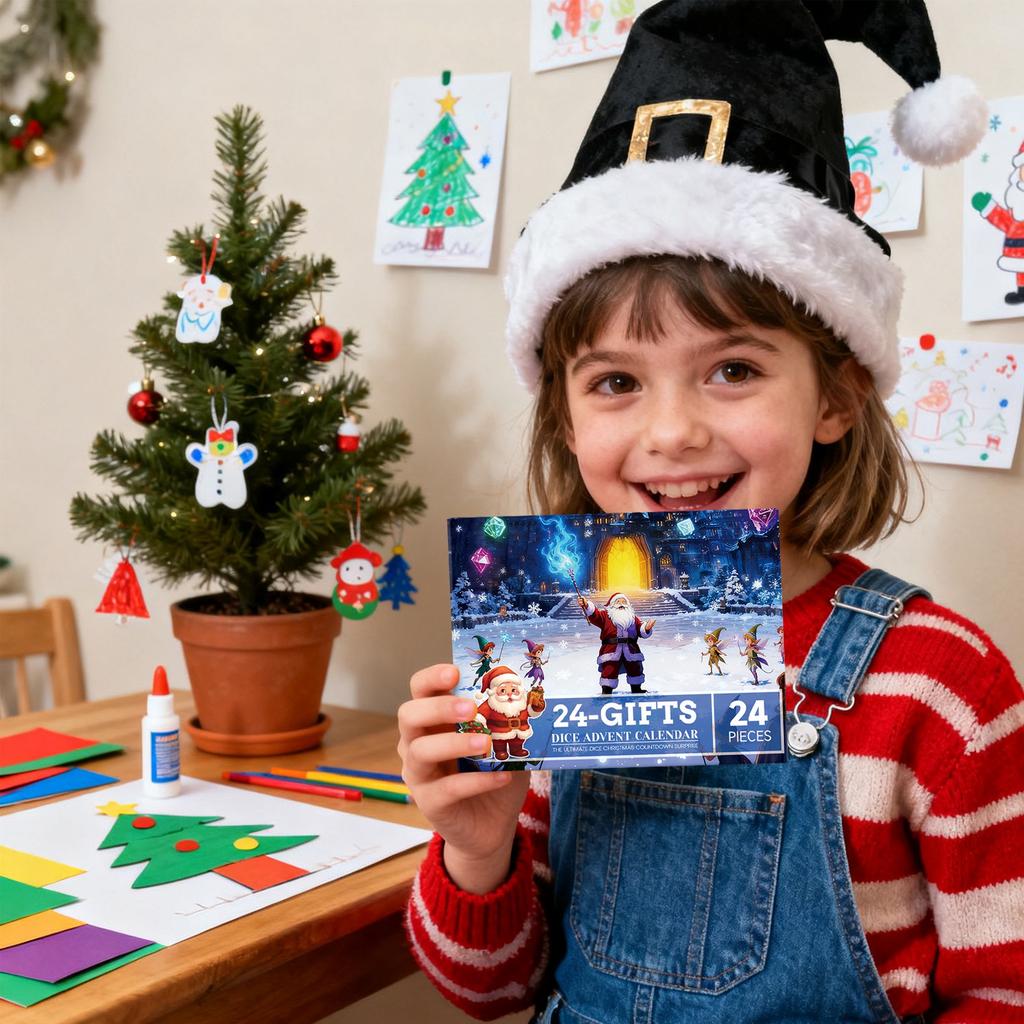 Рождественский адвент-календарь с набором кубиков, 24-дневный подарок для отсчета времени до Рождества, подходит для любителей ролевых настольных игр
