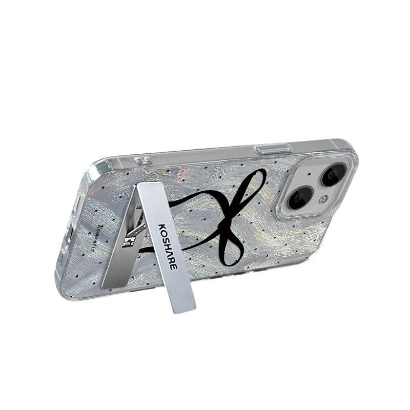 Suitable for Apple 15 Mobile Phone Case Summer Iphone14 Black Bow Stand 13pro Feather Yarn 12/11 Advanced