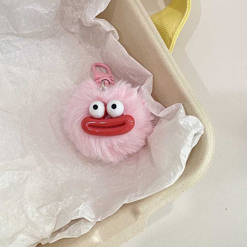 Funny Sausage Mouth Keychain - Cute Plush Hairball Pendant for Backpacks & Car Keys, Whimsical Bag Charm Accessory Gift