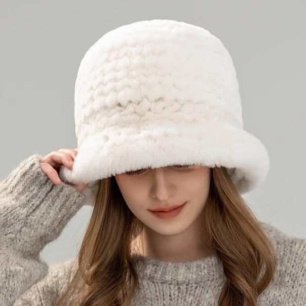 Rex Rabbit Fur Hat Autumn and Winter Versatile Middle-aged and Elderly Warm Ear Protection Top Hat Bucket Hat Show Face Little Mother Hat