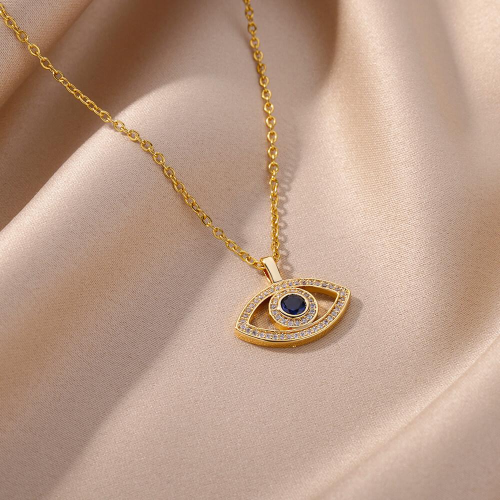 Zircon Evil Eye Pendant Necklaces For Women Stainless Steel Gold Color Necklace Trend Aesthetic Lucky Turkish Jewerly Gift