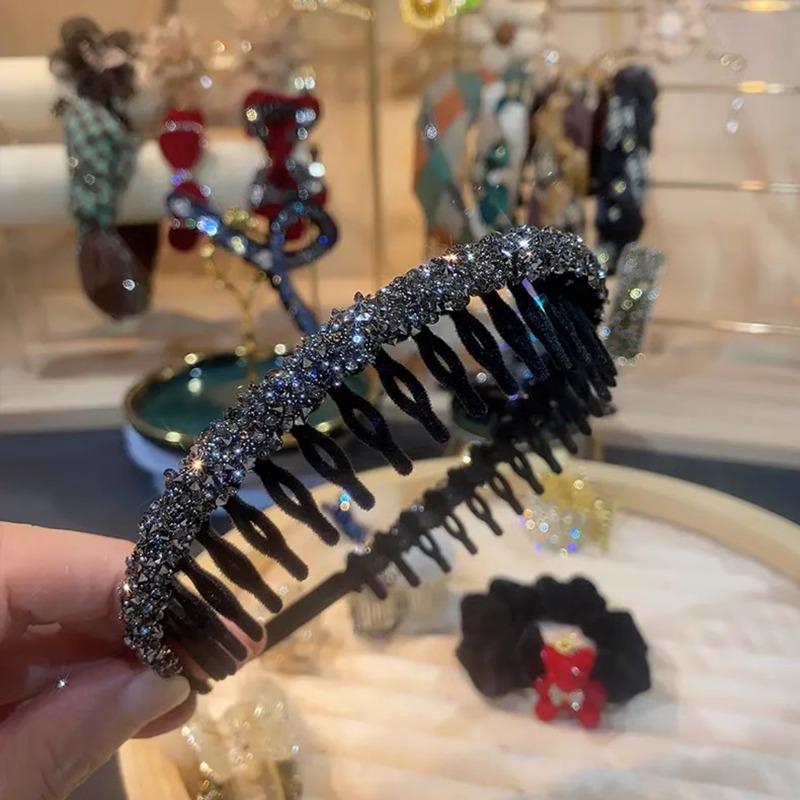 Элегантная бархатная зубчатая нескользящая повязка для волос и резинка для волос со стразами для женщин