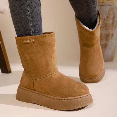 Зимние новые утолщенные шерстяные сноубутсы~ круглый носок, толстая подошва, рукав, легкая подошва-маффин, большой размер, короткие ботинки, хлопковые ботинки для женщин