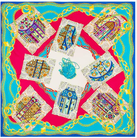 130cm*130cm Luxury Brand Jug Poker Chain Print Silk Scarf For Women Headband,New Twill Large Square Scarves Female Shawls