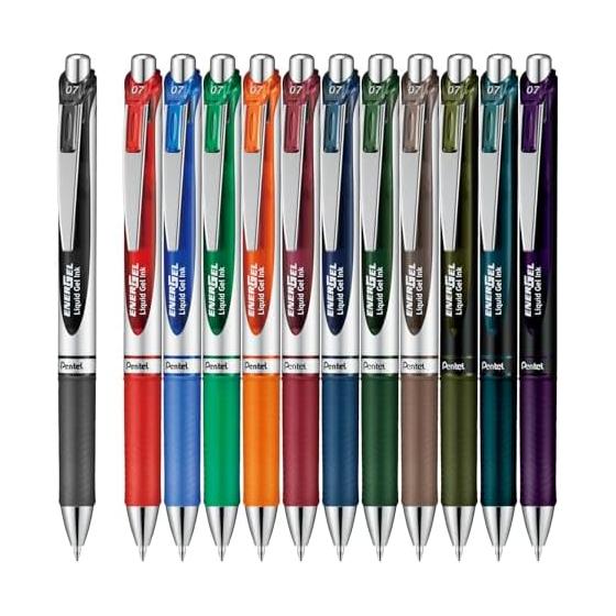 Выдвижная гелевая ручка Pentel EnerGel, 0,7 мм, набор из 12 цветов, быстросохнущие чернила, гладкое письмо, насыщенные линии, идеально подходит для быстрого письма