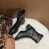 Black Leather Short Boots, Thin Boots, New Martin Boots, Square Head, Medium Heel, Bare Boots, Thick Heel, Autumn Single Boots.