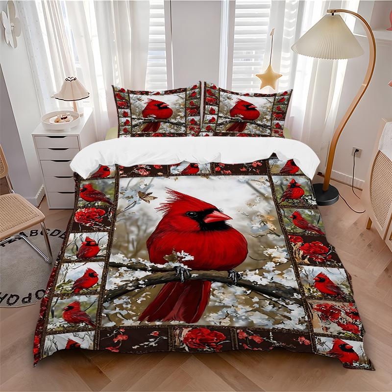 Cardinal Winter Branches Print 3Pcs Bedding Setduvet Cover With 2 Bedropillowcase Home Birthday Gift