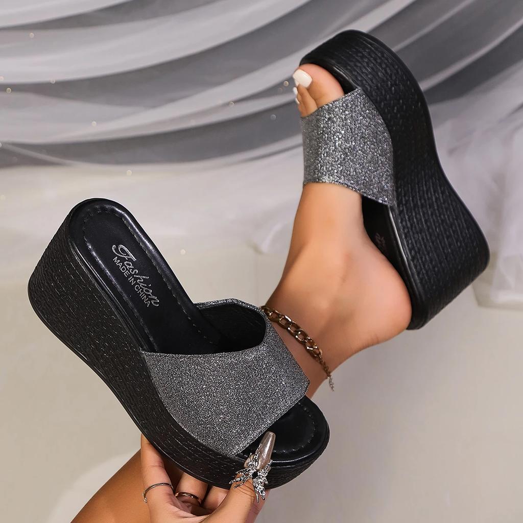 Сандалии Лето 2024 Новые женские тапочки на танкетке Платформа Пляжные шлепанцы Трендовые туфли на высоком каблуке Женская обувь Туфли-лодочки Толстые шлепанцы Mujer