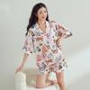 Pajamas, Women's Cartoon Printed Ice Silk Thin Suit, Short Sleeved Shorts, High-end Home Clothes, Worn for External Wear