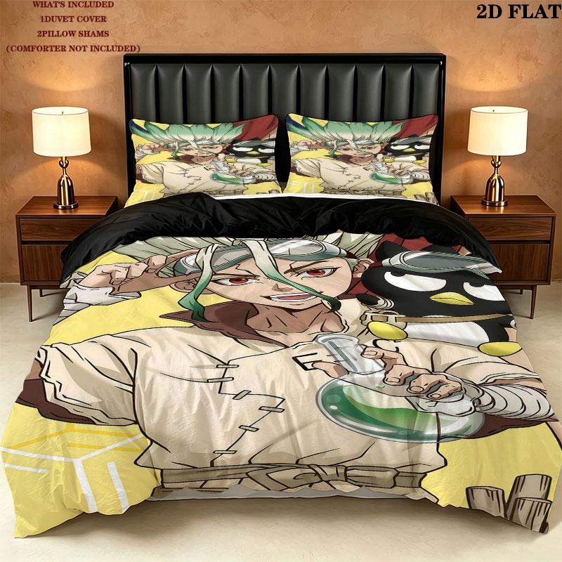 Dr Stone Pattern Bedding Quilt Set Quilt Cover Pillowcase Home Birthday Gift(1 * duvet cover + 2 * pillowcase, without core)