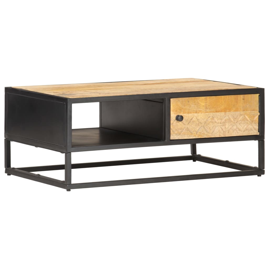 Coffee Table with Carved Door 90 x 55 x 36 cm Rough Mango Wood