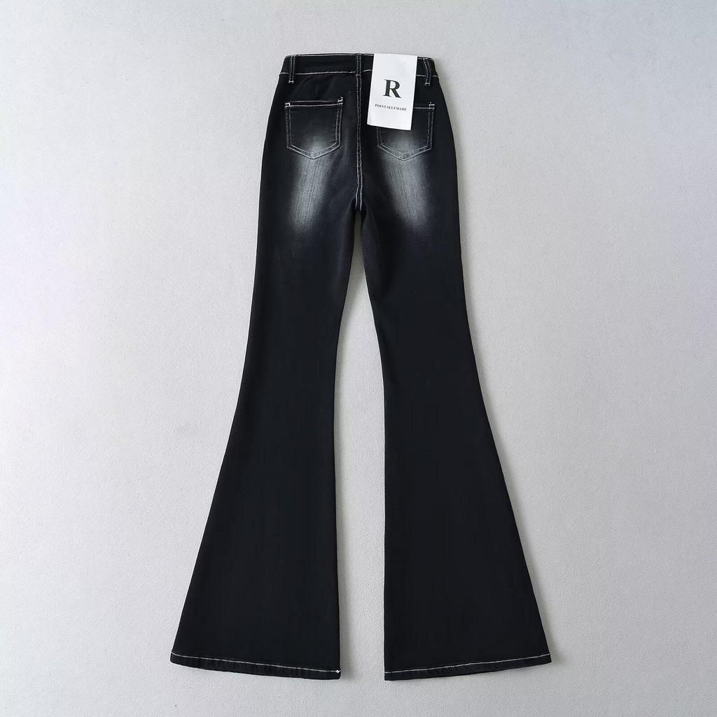 Женские расклешенные джинсы с заниженной талией в стиле ретро 2024 года, белые, с эффектом потертости