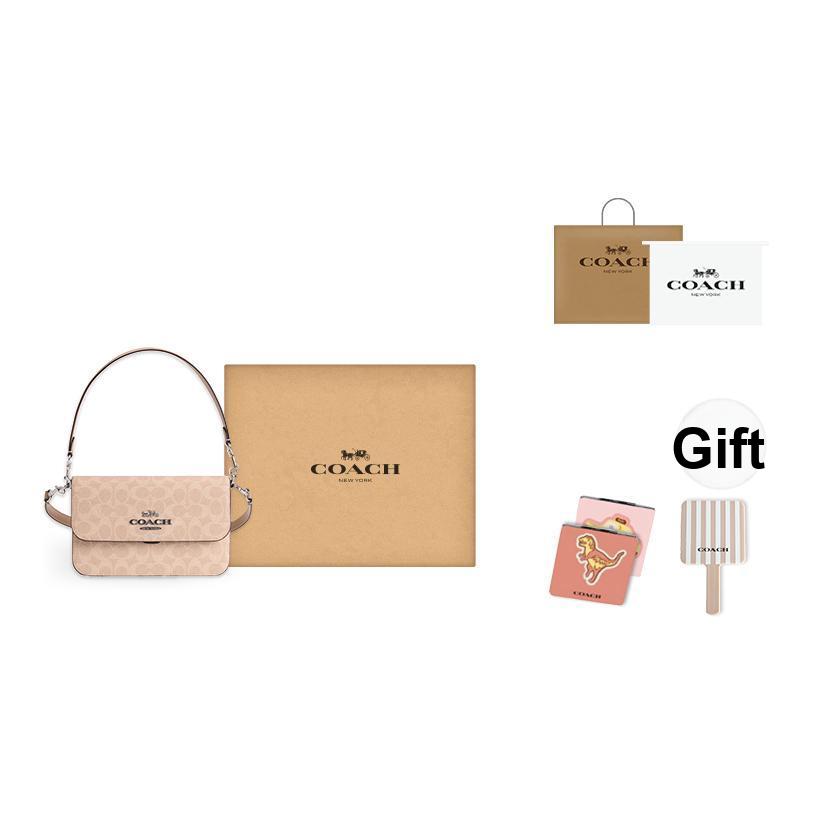 Coach Brynn 23 Brand Logo Adjustable Shoulder Strap Faux Leather And Split Cowhide Crossbody Tote Bag Medium Women handbags Light-Beige CX798-SVPWH