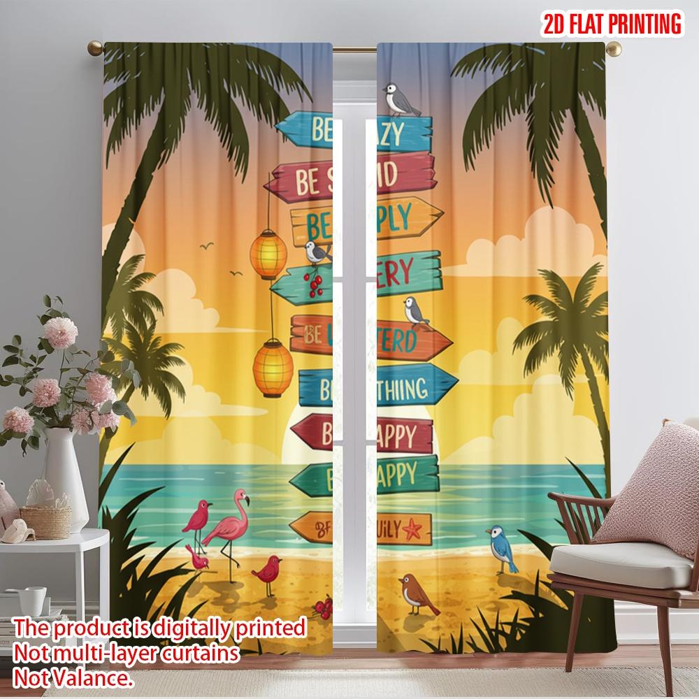 2pcs 2D Flat Printing Scene Curtains Beach Signpost Life Polyester Without Electricity Seasonal Party & Holiday Decor for Booths