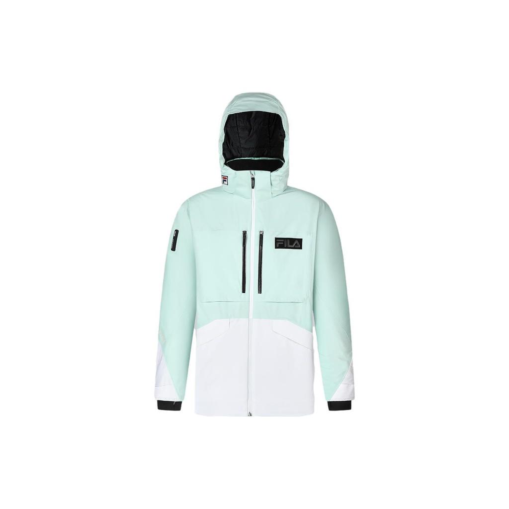 Fila Color Block Technology Hooded Ski Jacket Men Outerwear Eggshell-Green A11M346911F-TQ