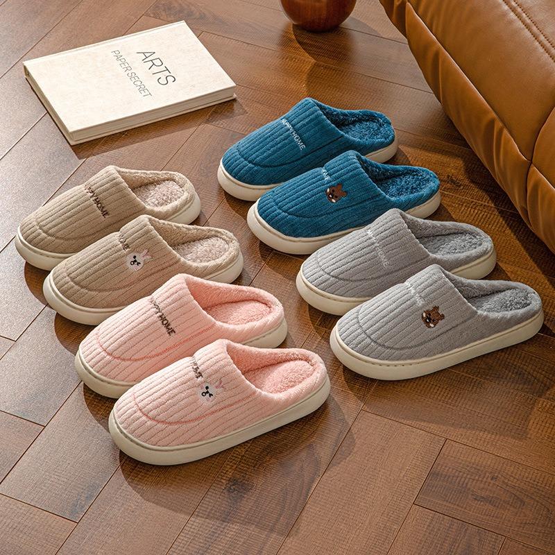 Хлопковые тапочки женские осень и зима пара домашние комнатные нескользящая толстая подошва плюшевые теплые мужские зимние
