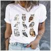 Unisex 100% Polyester Summer Top Different breeds and styles of owls Print Loose round Neck Short Sleeve Fashion for Lovers