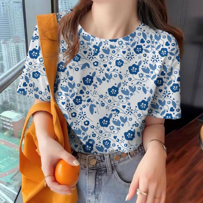 Summer Women's Clothing New T-shirt Loose Breathable Short Sleeve Elegant Top Fashion Round Neck Clothing Women's T-shirt