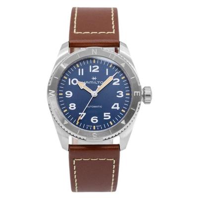 Мужские часы Field Expedition с кожаным ремешком и синим циферблатом, автоматические, H70225540, 100 м