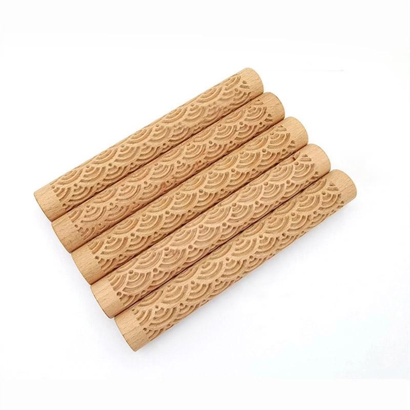 1 шт., каменный рулон грязи, деревянная текстура, рулон, рельефы, цветочный узор, керамика, художественное тиснение, стержень, дерево