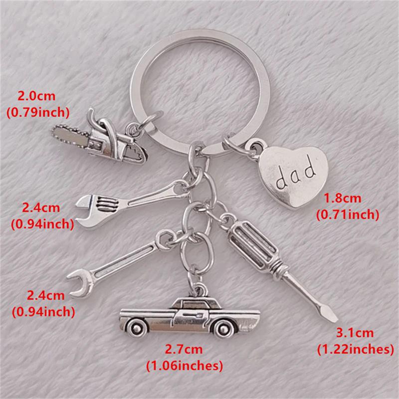 Handmade Dad Keychain Father's Day Gifts Car Lover Tools Dad Heart Pendant Mechanic Keychain Jewelry Souvenir Gifts