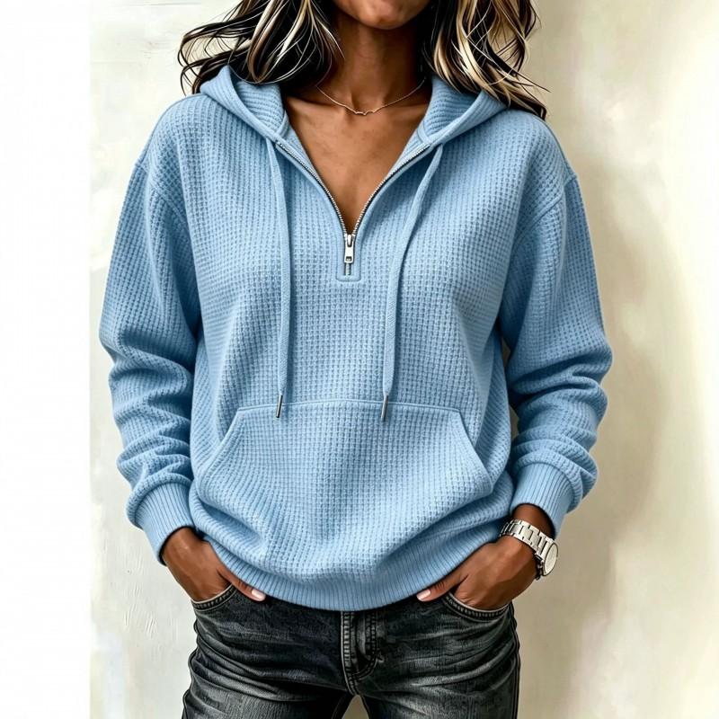 2025 Fall Womens Waffle Knit Hooded Sweatshirt Loose Fit Long Sleeve Casual Style