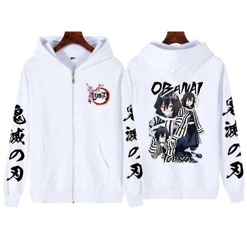 Харадзюку Аниме Клинок Рассекающий Демонов Игуро Обанай Принт Толстовка с Капюшоном Мужская Женская Классическая Толстовка на Молнии Повседневная Свободная Толстовка Унисекс Куртка на Молнии
