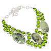 Natural Prehnite, Peridot Gemstone 925 Sterling Silver Jewelry Necklace 18" T3v80