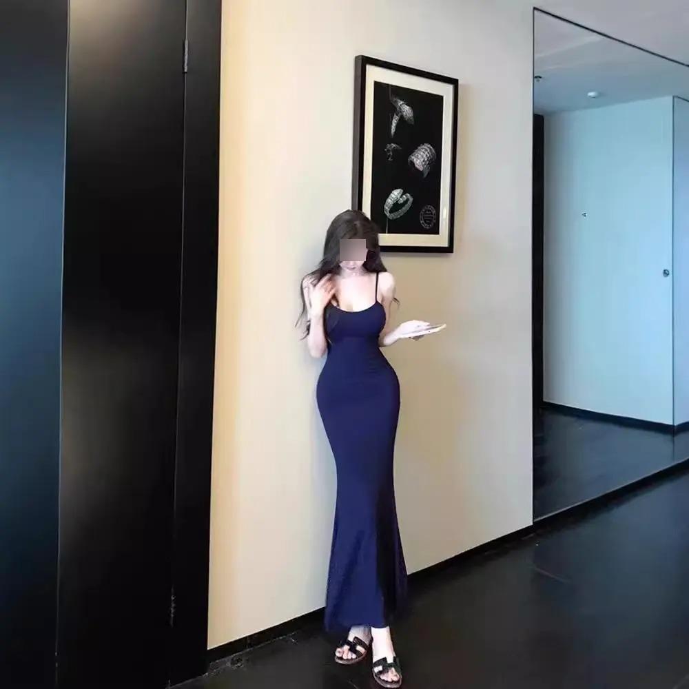 Облегающее платье на бретелях женское летнее spice girl чистое желание ветер розовое облегающее платье «рыбий хвост» талия бедра длинное платье