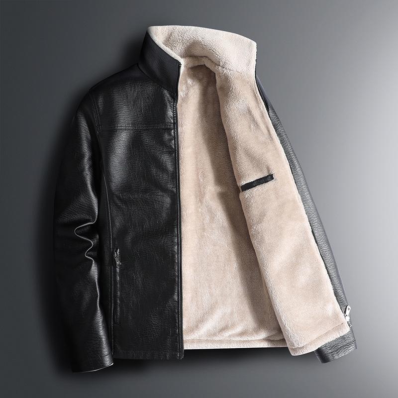 Men's Leather Jacket Winter New Middle-aged Velvet Thickened Fur All-in-one Leather Jacket Casual Large Size PU Jacket
