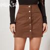 Женская осенне-зимняя вельветовая юбка до бедра, однобортная, узкая, однотонная, полуоблегающая юбка