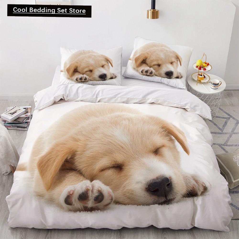 Animal Dog Duvet Cover King Queen Size Kids Cute Pet Puppy Them Bedding Set Corgi Golden Retriever 2/3pcs Polyester Quilt Cover