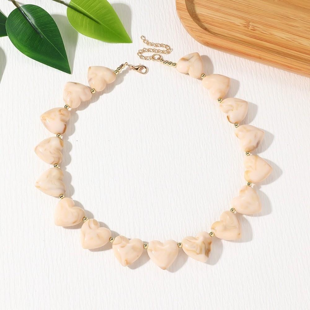 Love Heart Women Clavicle Chain Choker Sweater Chain Retro Acrylic Necklace Vacation