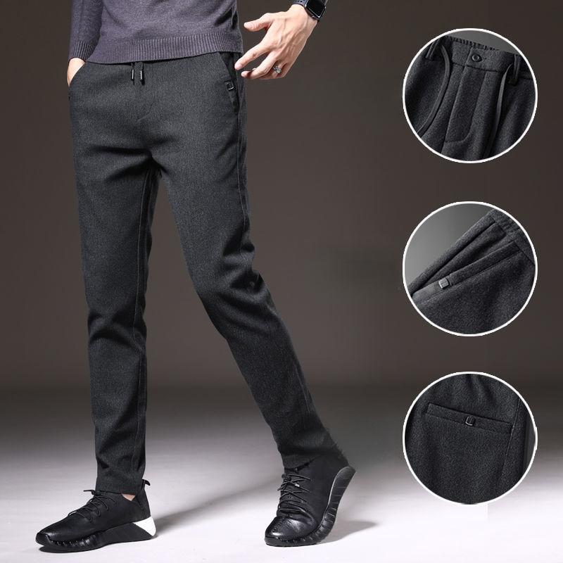 Осенние и зимние повседневные брюки. Мужские новые свободные брюки. Прямые высококачественные мужские флисовые брюки с подкладкой.