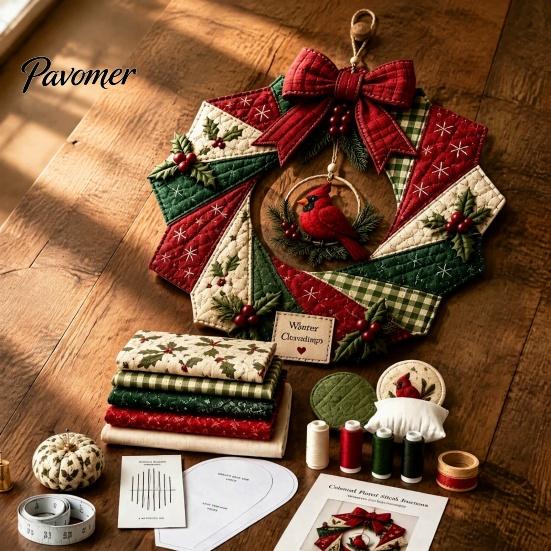 Decorative Fabric Wreath Kit Christmas DIY Kit, Patchwork Beginner-Friendly Handmade Holiday Craft Personalized Door Decor Decoration Set for