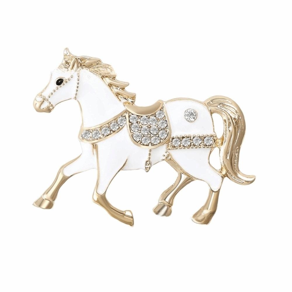 Retro Enamel Rhinestone Horse Brooch Chinese Style Animal Lapel Pins Zodiac Pin Women Accessories