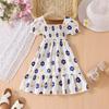 Милое платье с цветочным принтом для девочек. Летнее детское повседневное милое платье принцессы с коротким рукавом.