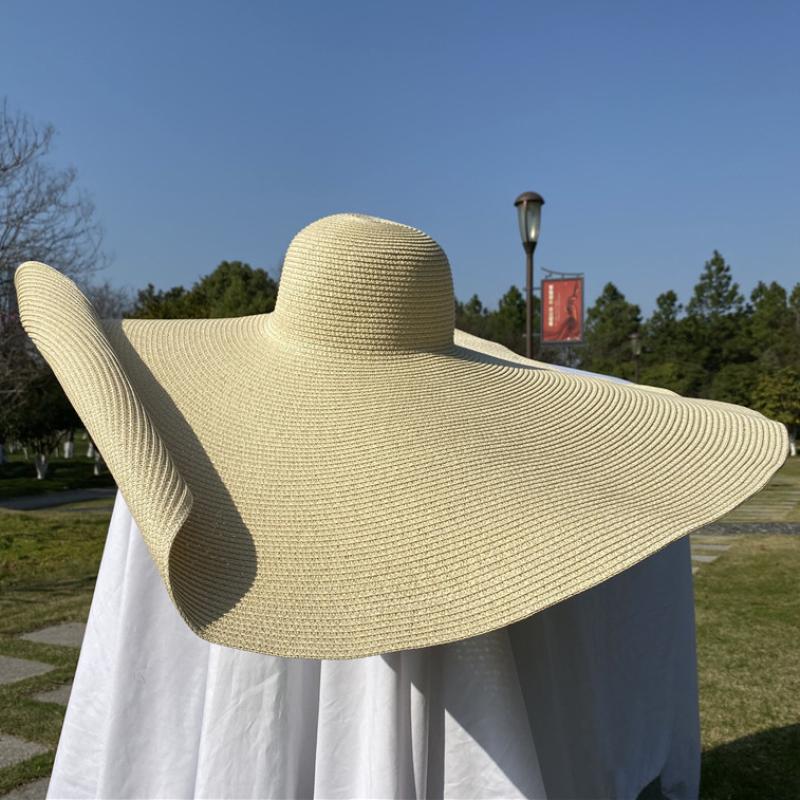 HT3183 Extra Big Large Wide Brim Hat Women Summer Sun Hat Dome Packable Solid Straw Beach Hat Female Sun Shade Women Floppy Hat