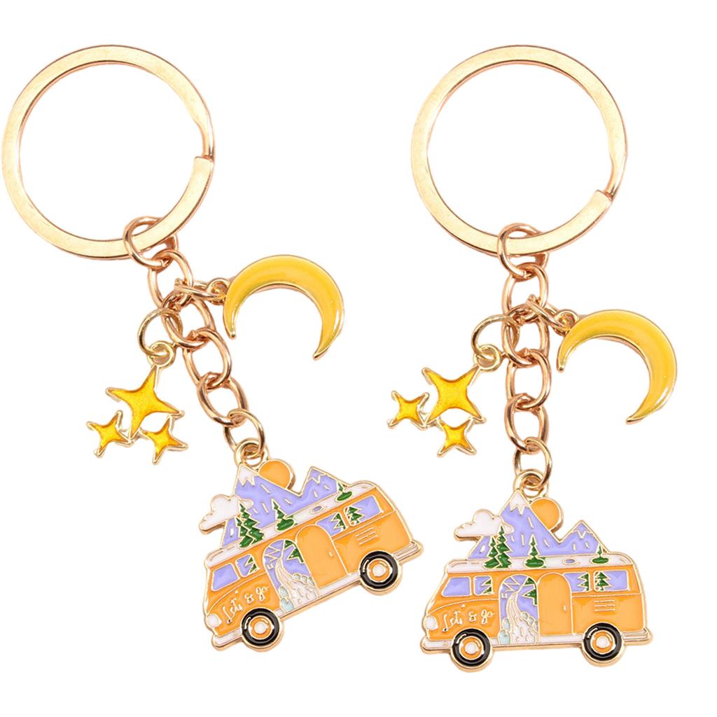 2Pcs Camping Keychain Set Colorful Motorhome Keyrings Stylish Bag Pendant Key Pendant Suitable for Travel Enthusiasts