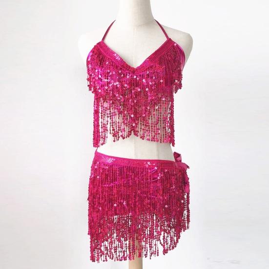 Костюм танцовщицы живота Топ-бра с пайетками и кисточками с бахромой и поясным платком Комплект Сверкающий костюм для рейв-вечеринки для женщин и девушек