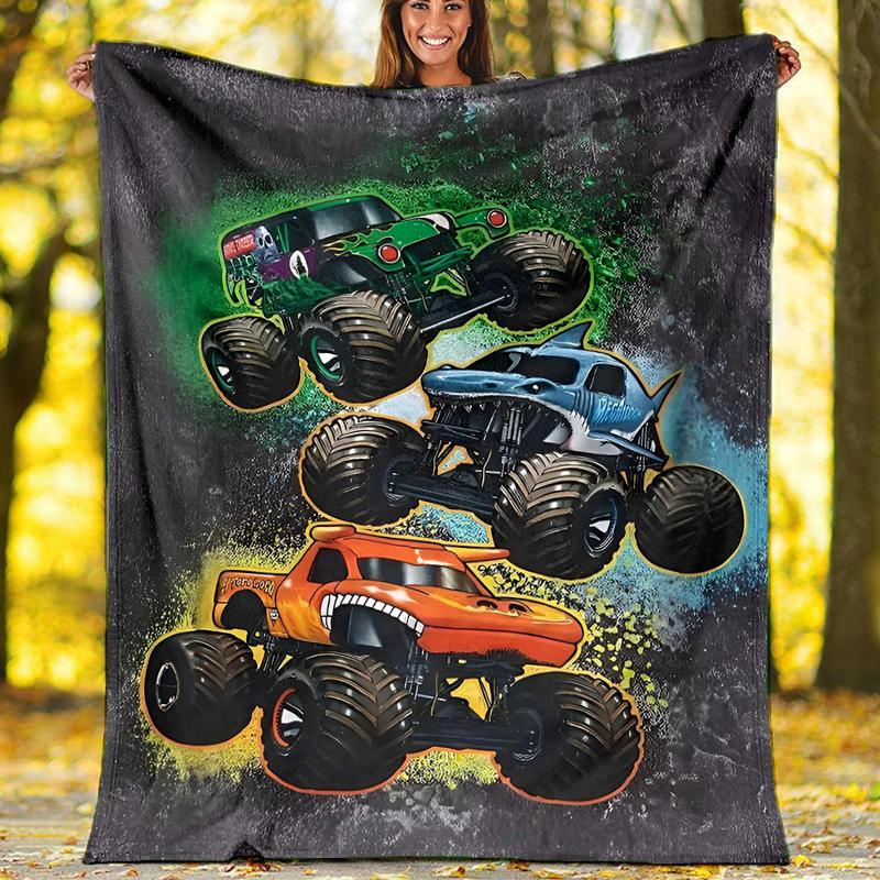 Truck Theme Printed Blanket - Perfect for Couch, Bed, Travel & Outdoor Use | Machine Washable, Cozy & Durable.