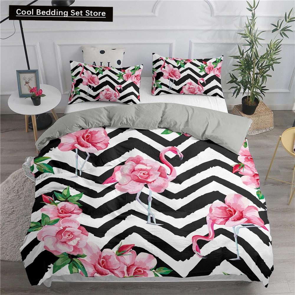 Комплект постельного белья с принтом 3D фламинго размера King Queen, розовый с изображением животных, пододеяльник с наволочками, 2/3 шт., полиэстер, пододеяльник