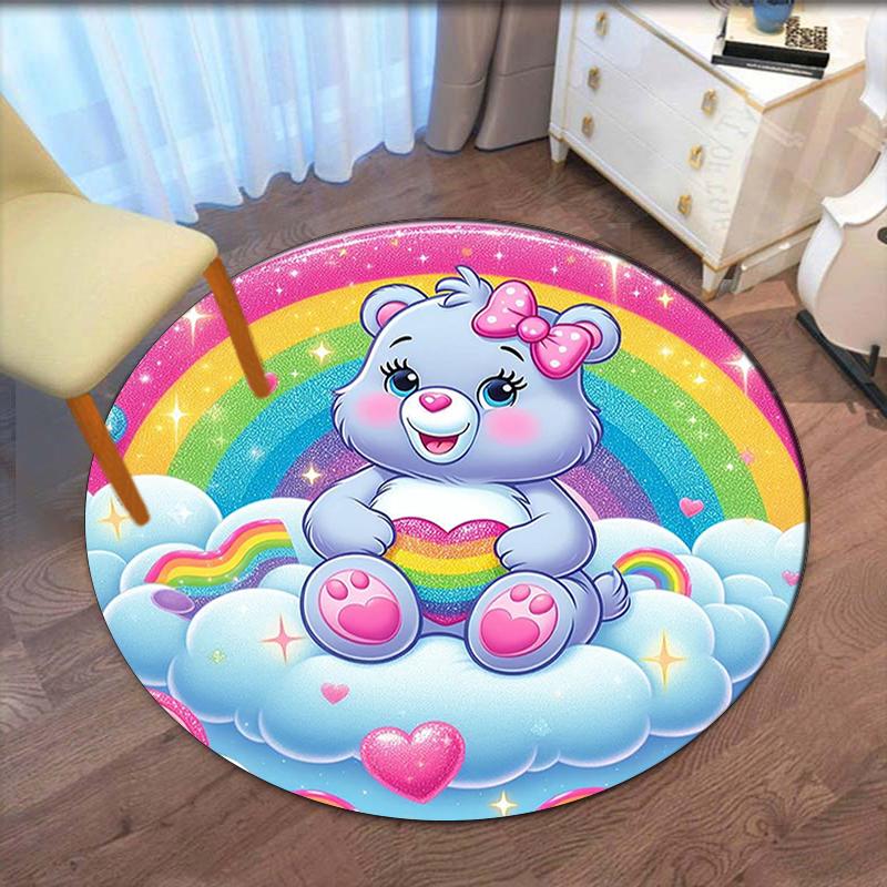 Bear Printed Round Rug Carpet Chair Rug Area Rug Entryway Doormats,for Office Chair Living Room Bedroom Kitchen Room.