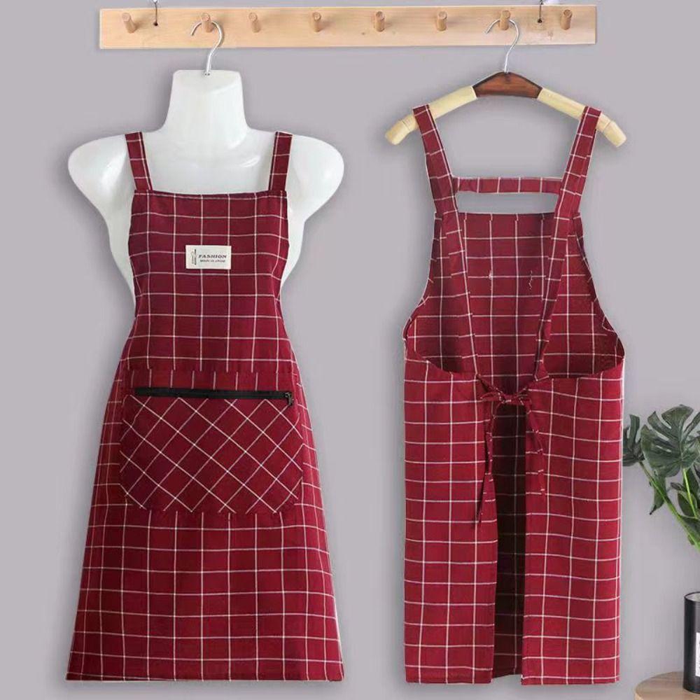 Checkered Cotton Apron Oil-proof Cooking Apron Cooking Accessories Kitchen Apron Kitchen